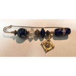 Pin with glass lampwork beads metal rondelles charm